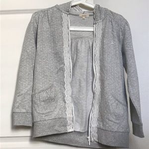 Girls Gray Zip-up Hoodie with Lace
